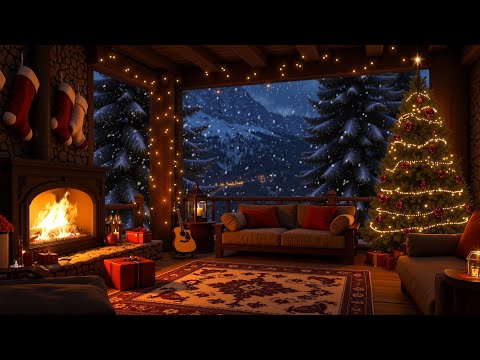 Magical Christmas Night in a Mountain Cabin | Relaxing Fireplace Sounds and Winter Vibes ❄️