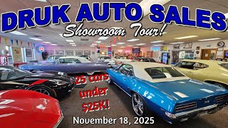 AFFORDABLE CLASSIC CARS FOR SALE !! Druk Auto Sales Lot Walk 11 18 2025 - classic cars - muscle cars
