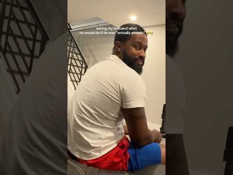 Wife questioning husband about being athletic #couplecomedy #husbandwife