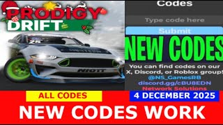 *NEW CODES* [PRODIGY DRIFTMAS] Prodigy Drift ROBLOX | ALL CODES | December 4, 2025