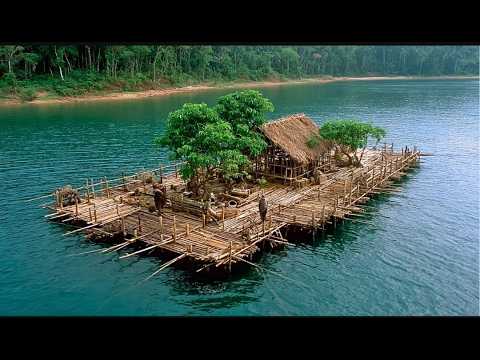 Man Builds a SELF-SUFFICIENT Floating Bamboo Island  (Solo!) | @7Asian