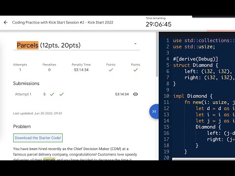 Google Kickstart Parcels Blazing fast Linear solution using Diamonds