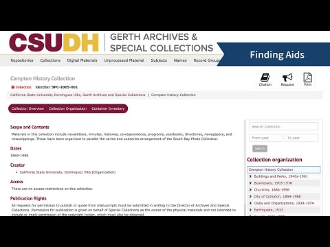 Search for Finding Aids in the Collections Database