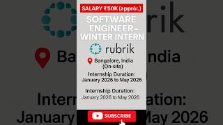 Top Tech Internship in India 🇮🇳 | Rubrik Hiring Now! #sworldtechjobs #itjobs #bangalorejobs