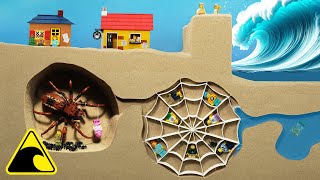 Giant Spider Lair Flooded by Tsunami - Lego Dam Breach Experiment