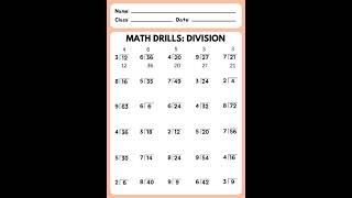 Math Drills Division Worksheet #mathematics #maths  #problem_solving #solutions #mathtricks