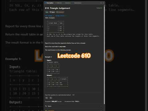 Leetcode 610 in 30 Seconds | SQL 50 Challenge #sql #leetcodesql #learnsql #sql50 #sqlinterview