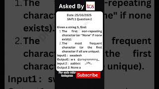 Asked by TCS NQT on 25/03/2025 #tcshiring #tcs #coding #developer #tcsnqt2025