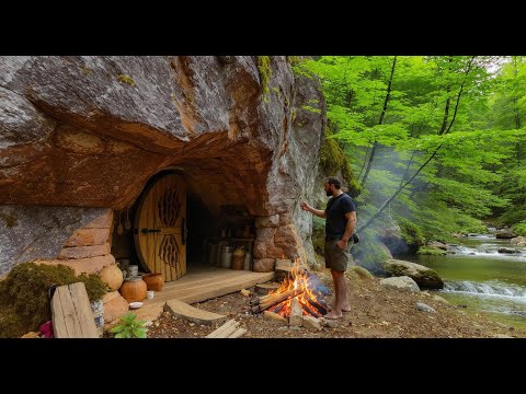 The Secret Cliffside Stone Cabin I Built Alone – Full Journey