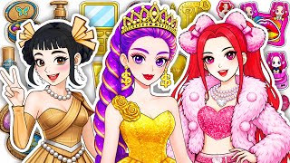 Paper Dolls DIY💖KPOP DEMON HUNTERS Rumi, Zoey & Mira Cardboard, Golden, Fluffy Fashion Unboxing ASMR