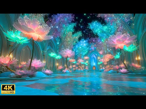 Fantasy Night Castles ✨ Relaxing 4K Journey｜ Park & Aurora Light