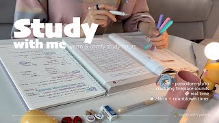 🗂️2HR STUDY WITH ME(50/10)ㅣ🔥crackling fireplace soundsㅣwith alarm & timer