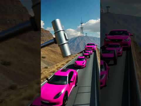 "Who Will Survive the Hammer? 💥 Purple Car Run!"