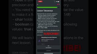 Lesson Takeaways for Variable Types in Java #codelearning #coding #sololearn #java #learntocode