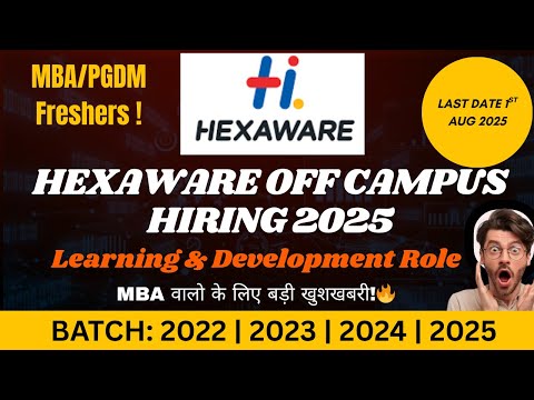 HEXAWARE HIRING OFF CAMPUS FOR MBA | FRESHER HIRING 2025 | 4 LPA | 2022, 23, 24, 25 Batch #hexaware