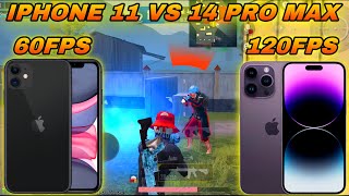 🥵IPHONE 11 VS IPHONE 14 PRO MAX | 60FPS VS 120FPS | 1V1 TDM PUBG/BGMI TEST 2025🔥