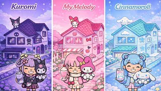 Toca boca family house design | kuromi💜vs My melody💗vs Cinnamoroll 🩵Toca boca [ Cute family house 😍🏡