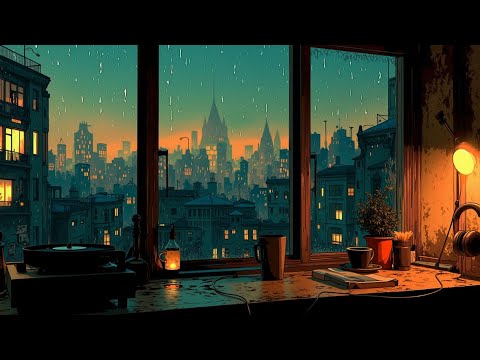 Cozy Rainy Lofi Beats to Chill & Study 🌧️ City Window View Focus Music Mix Vibes