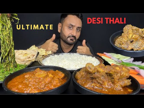 ULTIMATE DESI CHIKEN THALI MUKBANG | Rice, Saag, Mushroom Paneer Masala, Papad & Roti!"