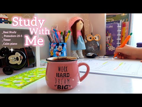 1/5_HR Study With Me | Real Study | Pomodoro 25-minute study & 5-minute break✌️| Timer | calm piano