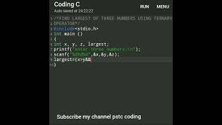 find largest of three numbers using Ternary operator through c