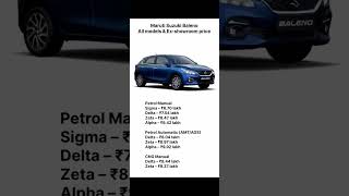 Maruti Suzuki Baleno All Models And Ex showroom Price #shorts #car #marutisuzuki #baleno