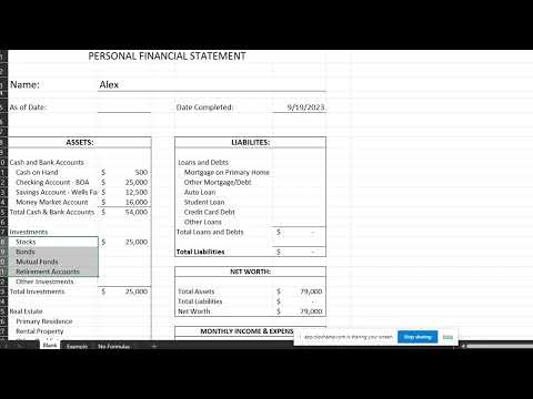 How to Create a Personal Financial Statement in Excel | Step-by-Step Tutorial | Net Worth