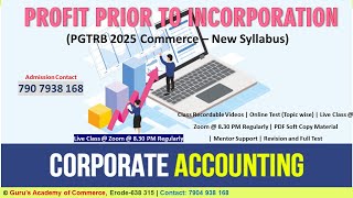 Profit Prior to Incorporation| Unit 7 - Corporate Accounting | PGTRB 2025 New Syllabus