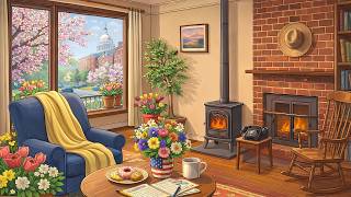 A Cozy Spring Morning with Blooming Cherry Blossoms View🌸 Vintage Oldies Playing in Another Room