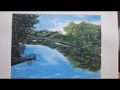 A Simple Way to Paint Realistic Rivers ll Acrylic painting  #acrylicscenery #painting #thoughtbox