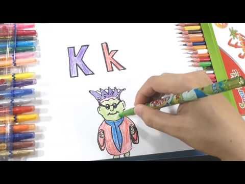 Draw and color the letter K / Baby learn K / Baby writing K