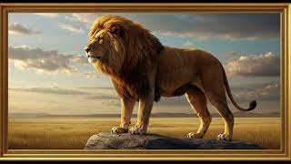 Frame TV Art: Majestic Lion on the Savanna | Gold Frame 4K Wildlife Display