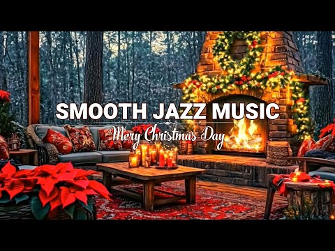 Smooth Piano Jazz Music with Fireplace at Cozy Christmas Cabin Porch Ambience🎄 for Study, Relax
