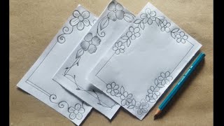 How to draw flower border design | Project design by pencil|border design for project|flower design