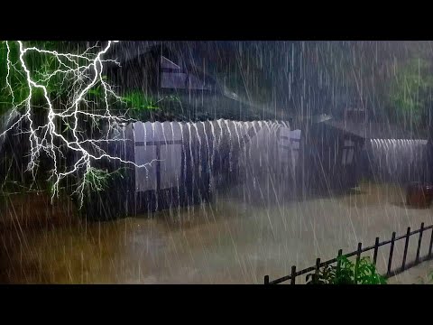 Fall into Sleep in Under 3 Minutes with Heavy Rain & Thunder on a Metal Roof of Farmhouse at Night⚡🌦