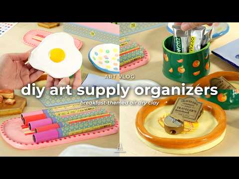 Breakfast-themed art supply organizers made from air dry clay 🍳🥞🥓 ft. Arrtx | Art vlog