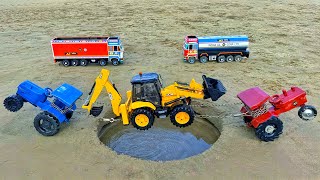 JCB 5CX Muddy Accident Pulling Out Swaraj Tractor Mahindra Tractor | Jcb Cartoon | Tractor Cartoon