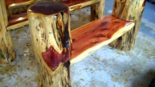 Rustic Log Benches! Making frontier furniture in backyard.