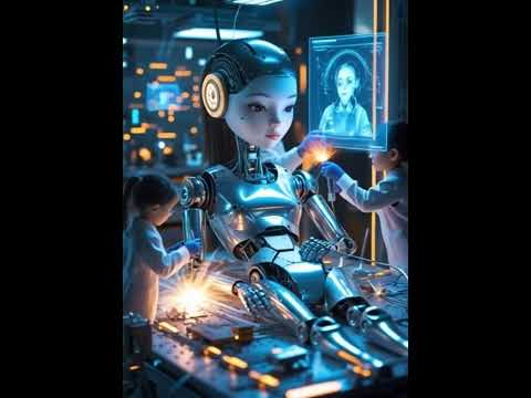 AI-powerd Gaint robo girl making tiny girls #aiforkids #aianimation #aishorts #baby #cute #tiger