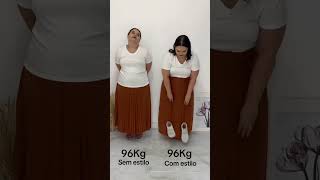 Look plus size com saia plissada antes e depois plus size #modaplussize #moda #modafeminina