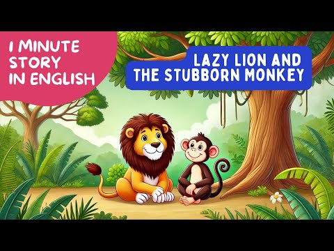 Lazy Lion and Stubborn Monkey | Moral Story For Kids | 1 Minute Story #bedtimestoriesforkids