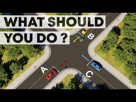 What should you do at this intersection? USA Driving Test and Road Rule Guide.