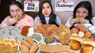 Big Bite👹 Food Challenge | Momos, Pizza, Korean Garlic Bread, Noodles, Vada Pav, Spring Roll, Idli.