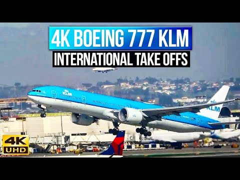 4K Boeing 777 KLM + International Take Offs [LAX]