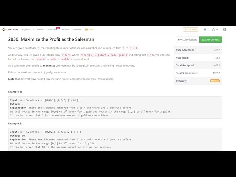 2830. Maximize the Profit as the Salesman | LeetCode Weekly Contest 359