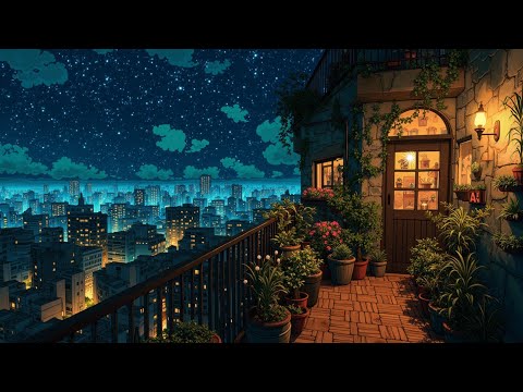Starry night lofi city chillhop ambient mellow hiphop rhythm for focus, study, and tranquility.