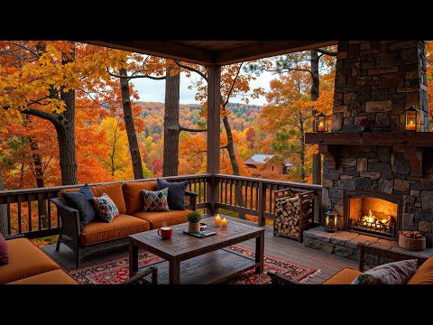 Morning Autumn Jazz at the Forest Cabin ☕ Tranquil Porch Ambience & Smooth Jazz for Study & Work