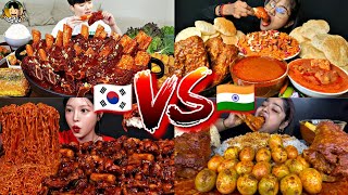 SPICY KOREAN FOOD VS SPICY INDIAN FOOD | BIG BITES MUKBANG 🇰🇷🆚🇮🇳😱🥵🔥
