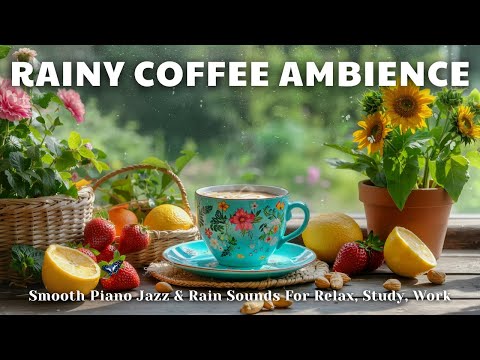 Rainy Coffee Ambience ☕ | Smooth Piano Jazz & Rain Sounds For Relax, Study, Work