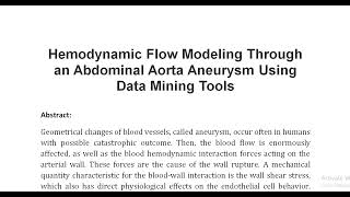 Hemodynamic Flow Modeling Through an Abdominal Aorta Aneurysm Using Data Mining Tools
